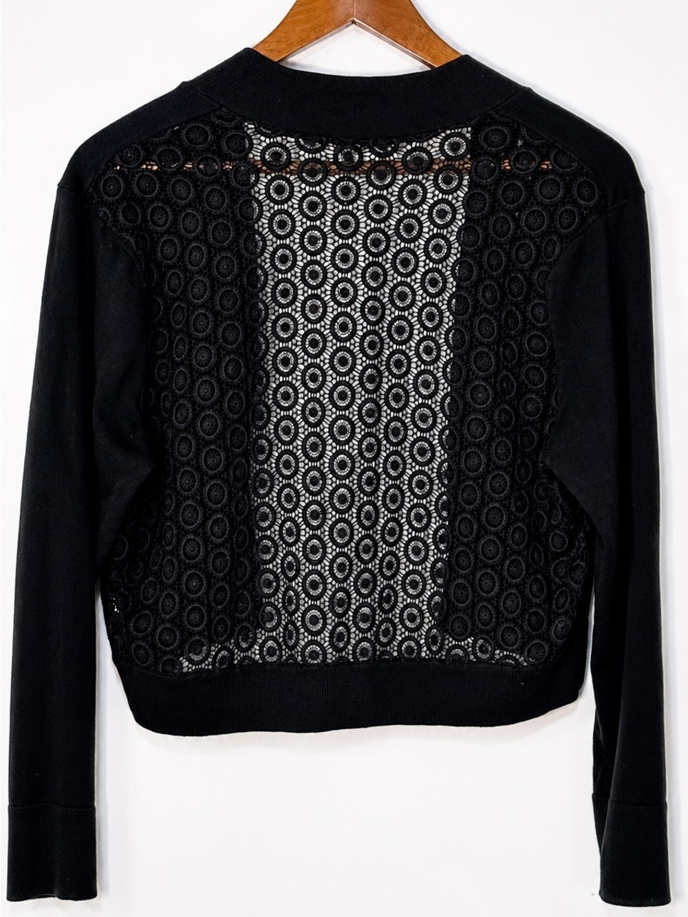 NWT Calvin Klein Black Lace Open Front Cropped Cardigan Size Large